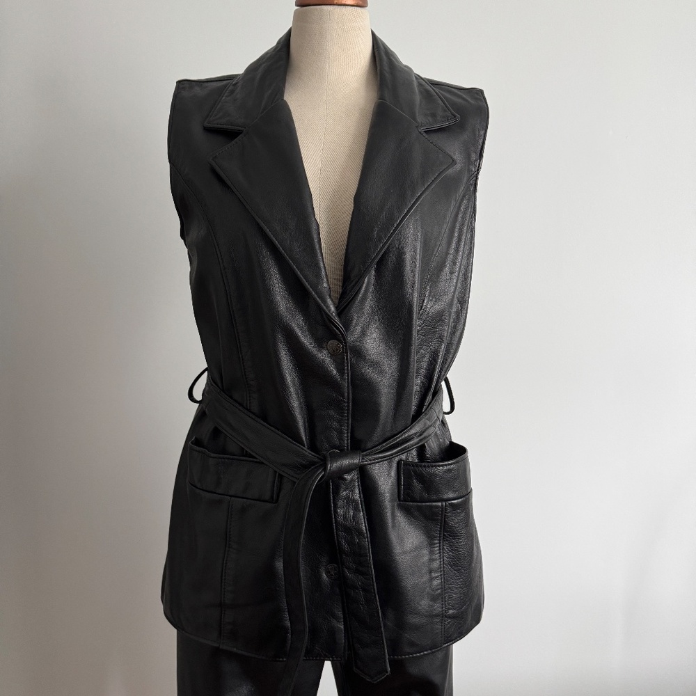 Dimitri - Black Leather Belted Vest